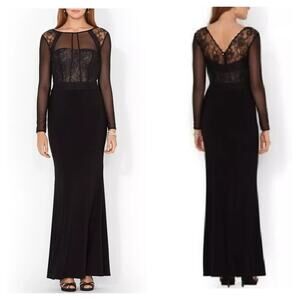 Lauren Ralph Lauren Evening lace Bustier illusion long sleeve Long Black dress 2